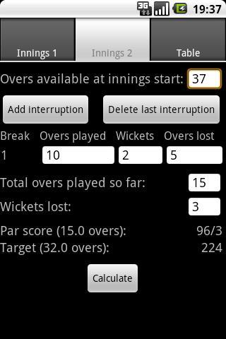 Duckworth-Lewis calculator Screenshot2