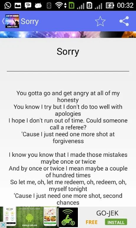 Justin Bieber Sorry - Lyrics Screenshot3