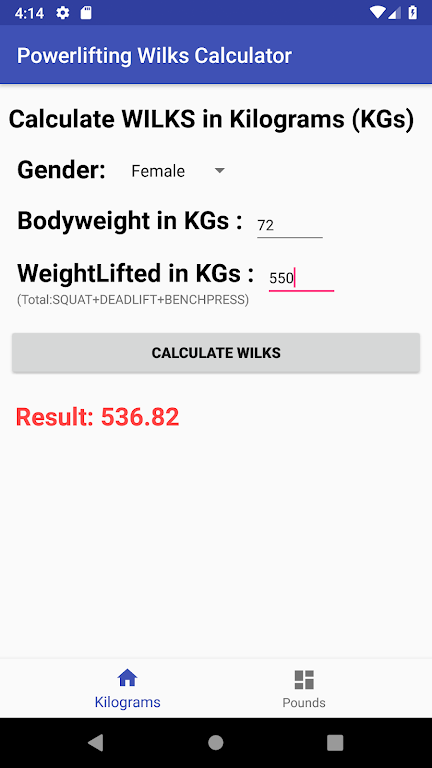 Powerlifting WILKS Calculator Screenshot2