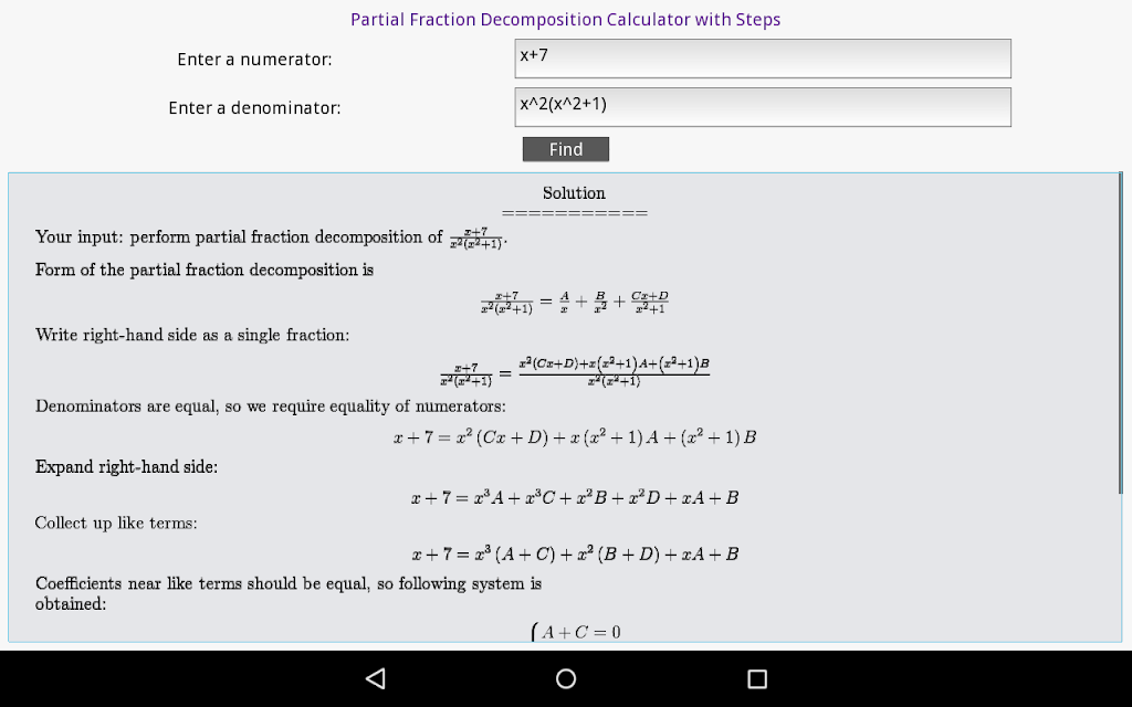 Partial Fraction Calculator Screenshot1