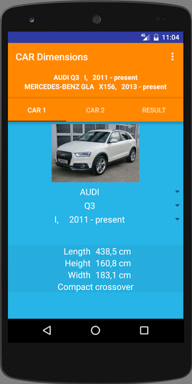 Car size comparison tool Screenshot1