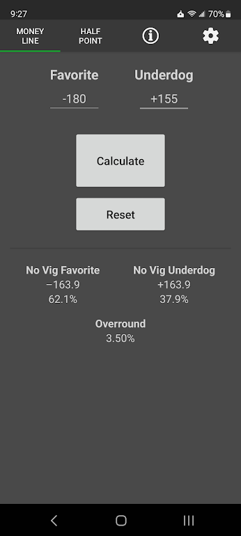 No Vig Moneyline Calculator Screenshot1