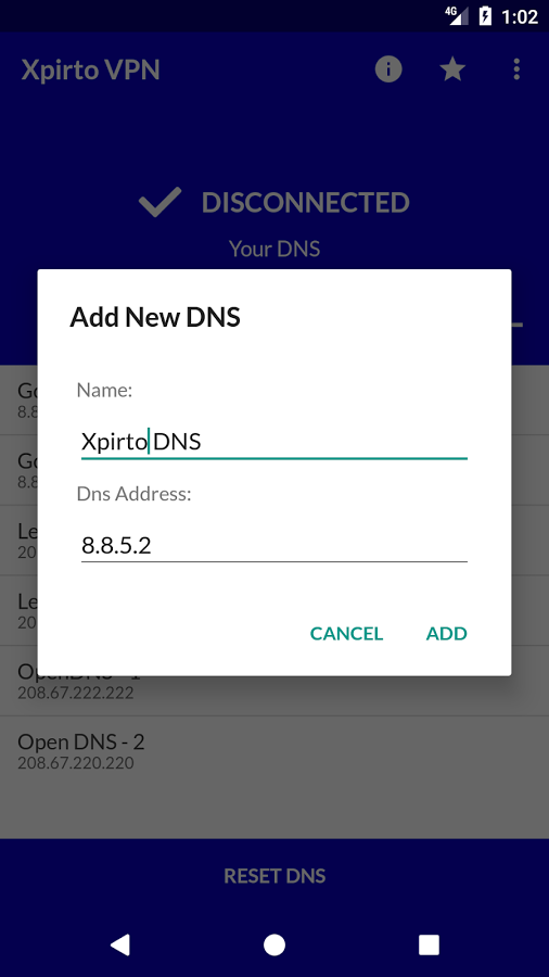 Xpirto VPN & DNS Changer - (No root required) Screenshot3