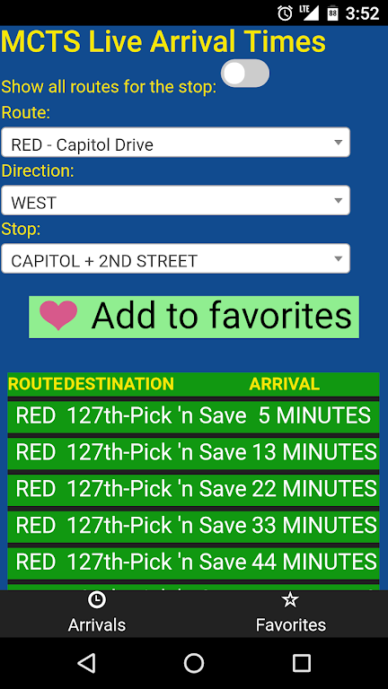 Milwaukee MCTS Bus Tracker Screenshot1