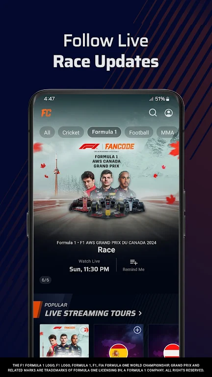 FanCode-Live Cricket, Formula1 Screenshot1