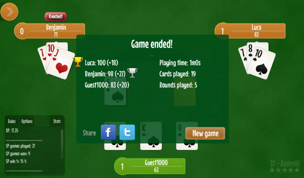 Thirty one - 31 card game. Screenshot2