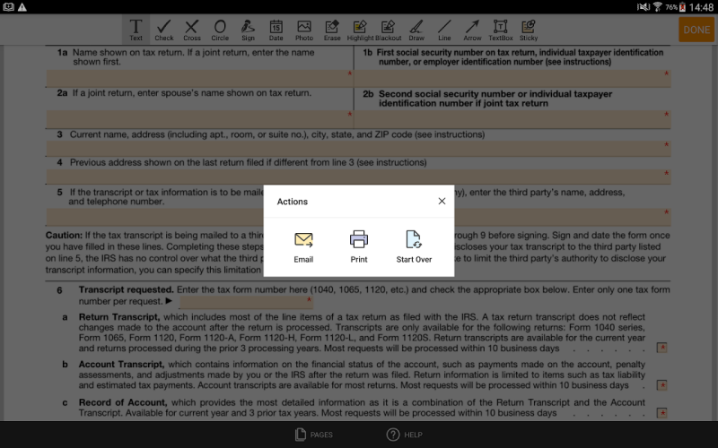 PDF Form 4506 T for IRS: Sign Tax Digital eForm Screenshot3