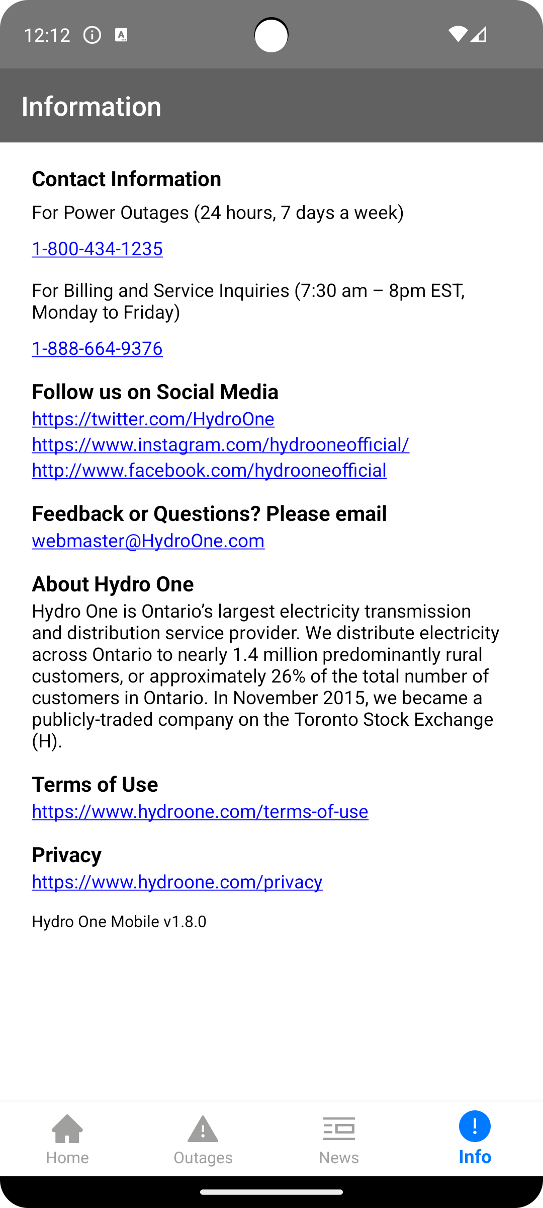Hydro One Mobile App Screenshot4