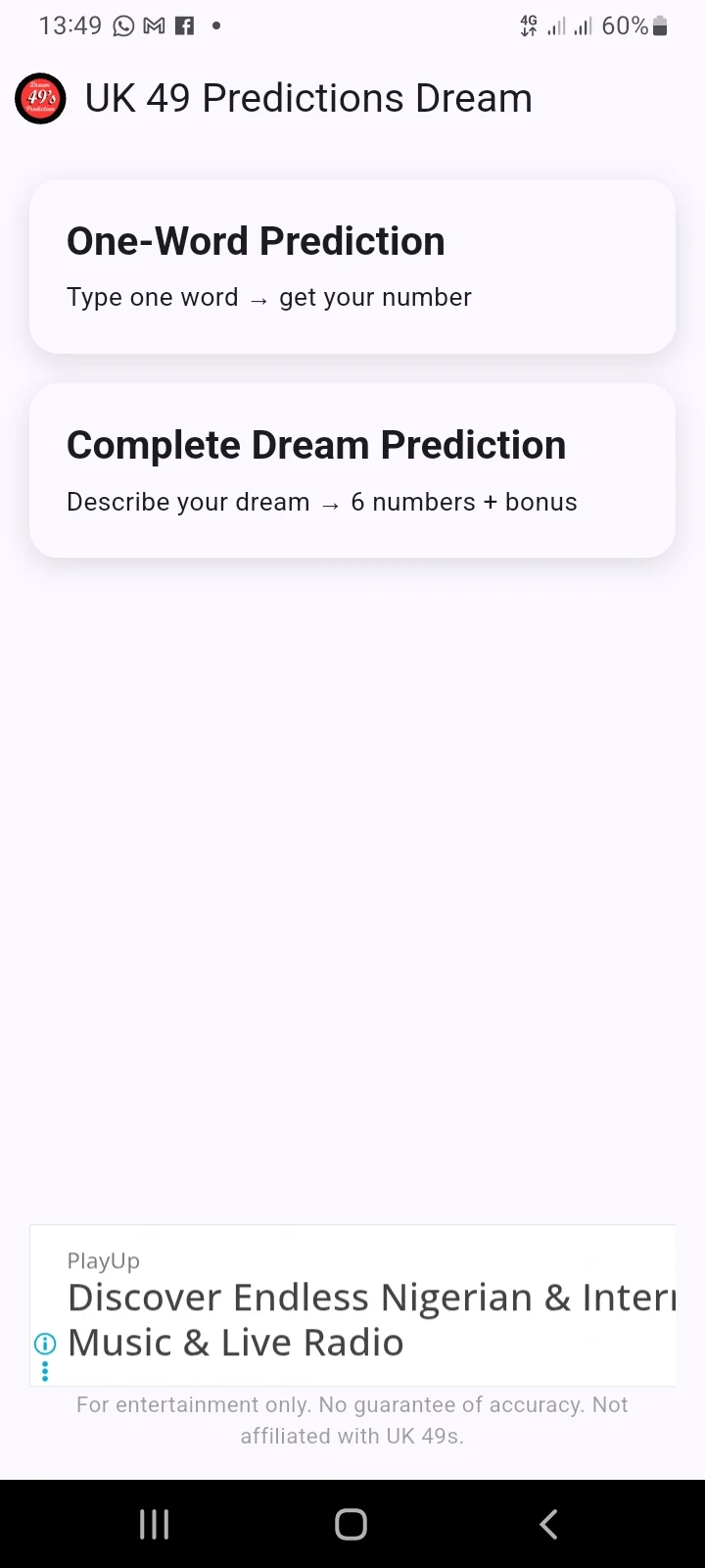 UK 49 Predictions Dream Screenshot2